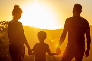 family with sunset